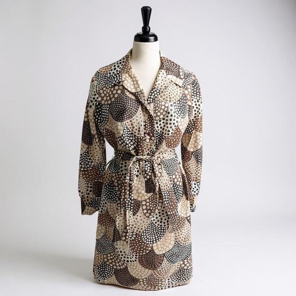 Vintage 1970s Polka Dot Scallop Print Belted Sheath Dress - Picture 3 of 4